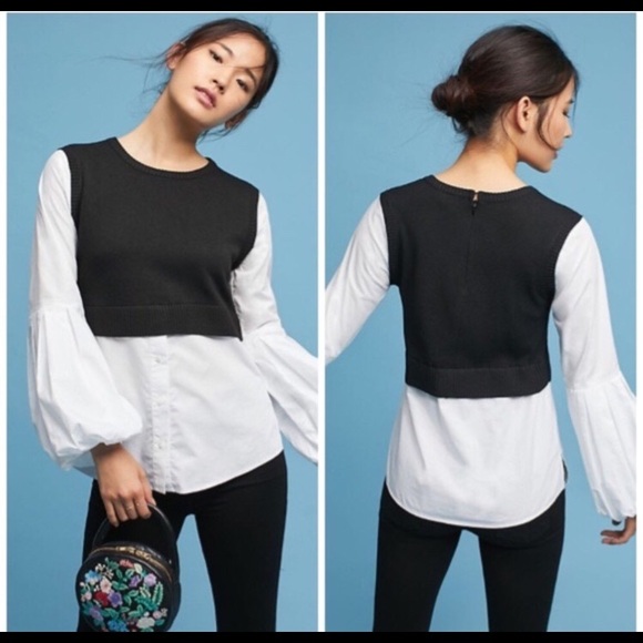 Anthropologie Black Moth Poplin Layered Blouse